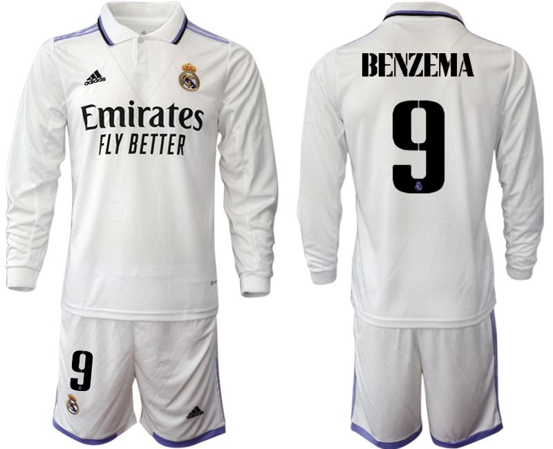 Men 2022-2023 Club Real Madrid home long sleeve white #9 Soccer Jersey->customized soccer jersey->Custom Jersey
